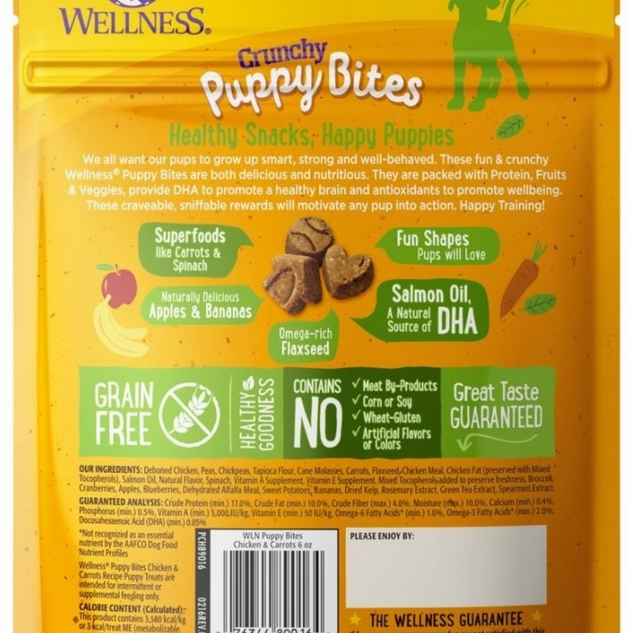 Wellness Natural Grain Free Crunchy Puppy Bites Chicken and Carrots Recipe Dog Treats