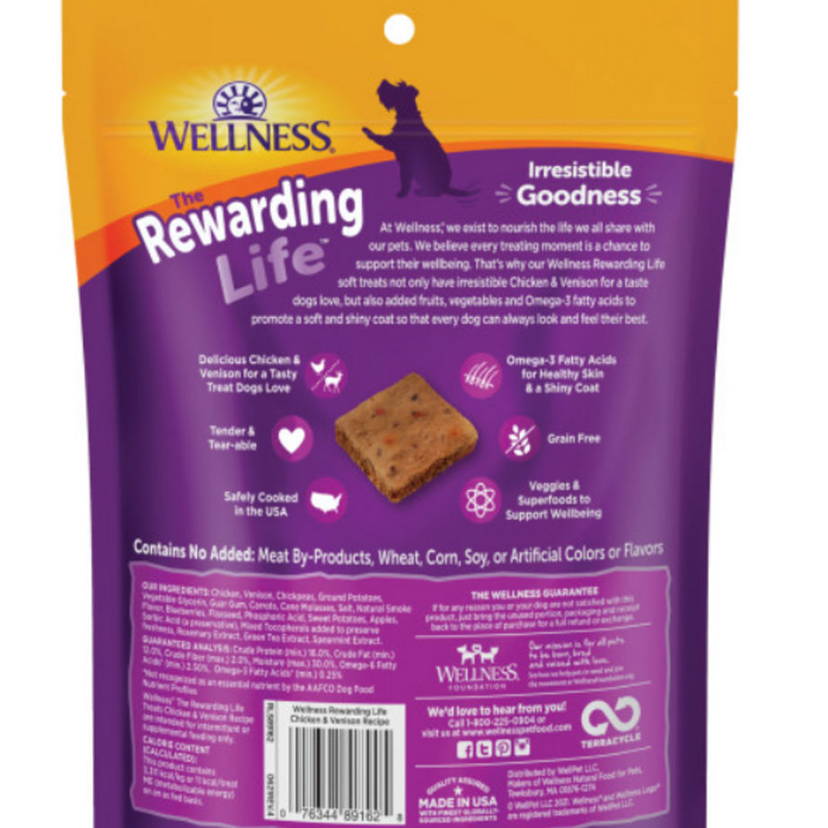 Wellness Rewarding Life Soft & Chewy Dog Treats Grain Free Chicken & Venison