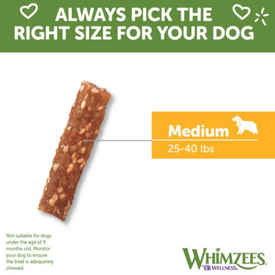 Whimzees Medium Veggie Strip Dental Chew Dog Treats