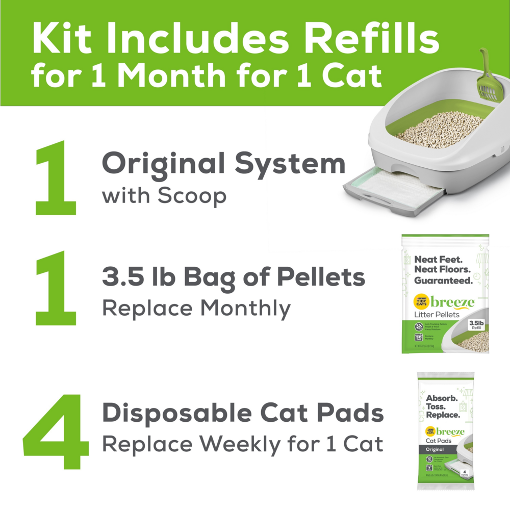 Purina Tidy Cats Litter Box System, Breeze System Starter Kit Litter Box, Litter Pellets & Pads