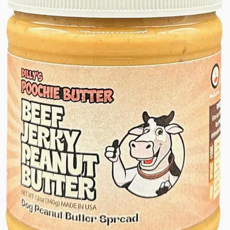 Poochie Butter 12oz Chunky Beef Jerky Dog Peanut Butter Jar