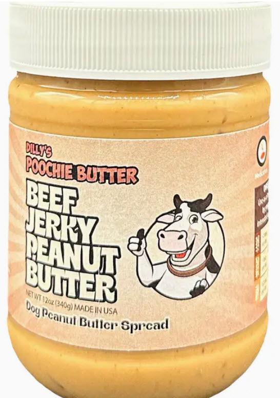 Poochie Butter 12oz Chunky Beef Jerky Dog Peanut Butter Jar