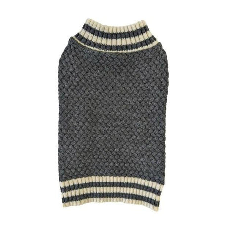 Pet Sweater - Waffle Knit Sweater, Grey with Tan Stripes