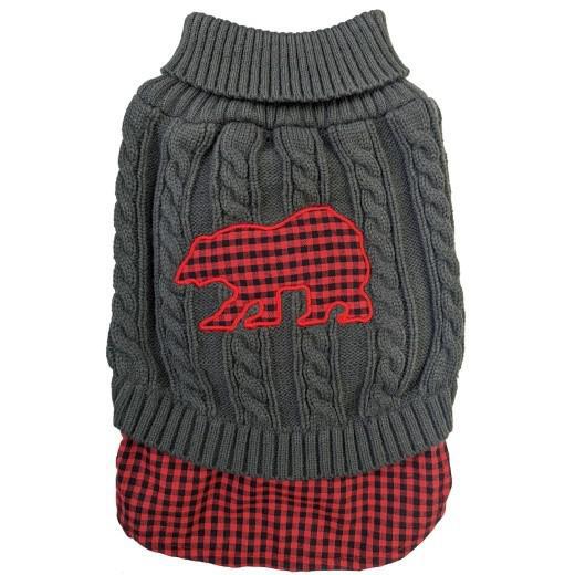 Pet Sweater - Untucked Plaid Sweater - Grey