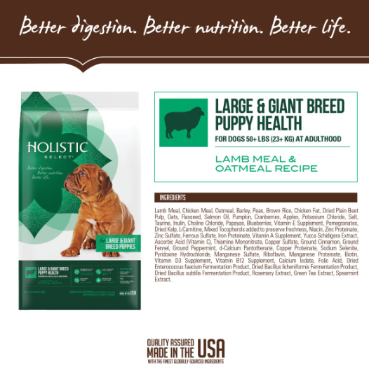 Holistic Select Natural Large & Giant Breed Puppy Health Lamb Meal and Oatmeal Dry Dog Food