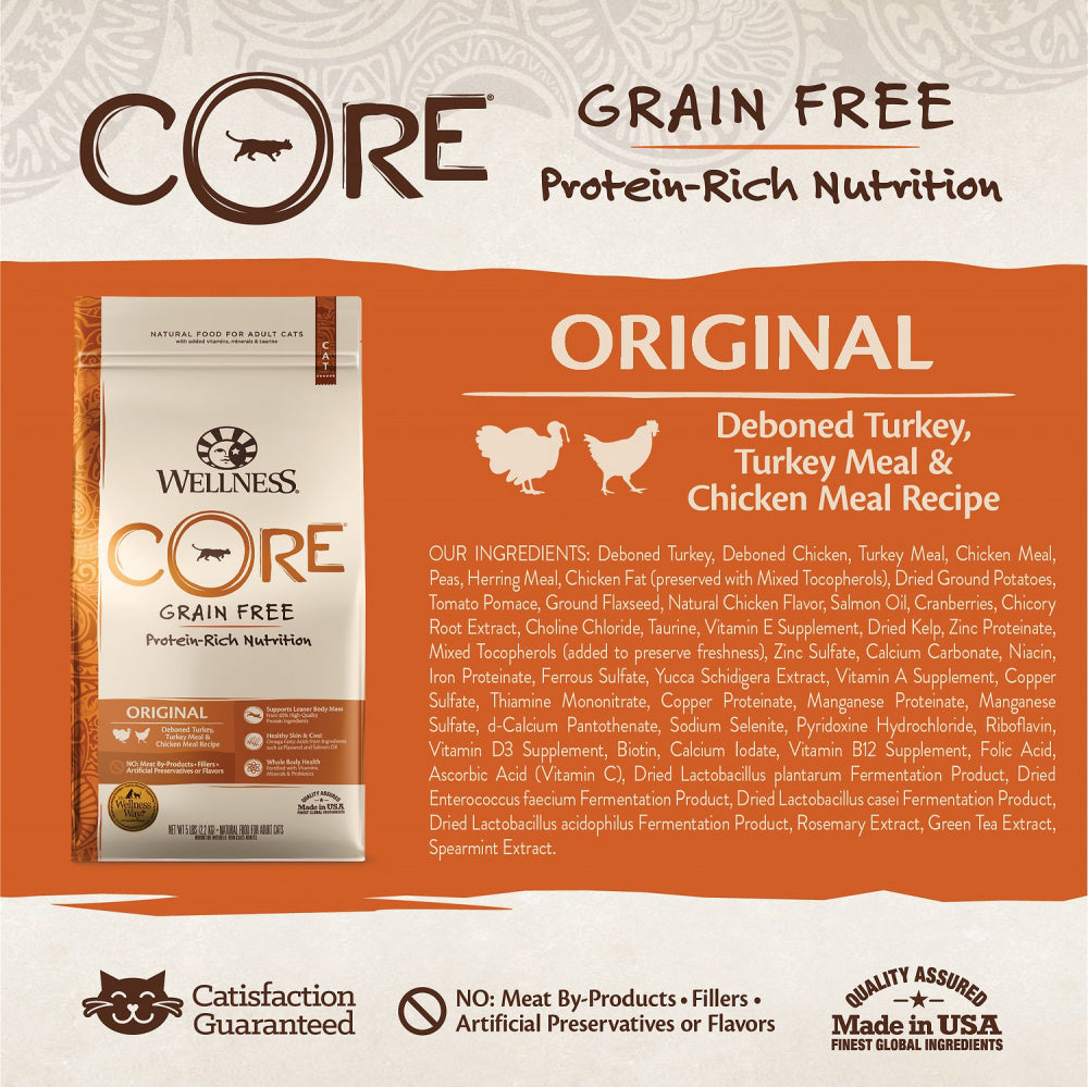 Wellness CORE Natural Grain Free Original Turkey, Chicken, Whitefish & Herring Recipe Dry Cat Food - Mr Mochas Pet Supplies