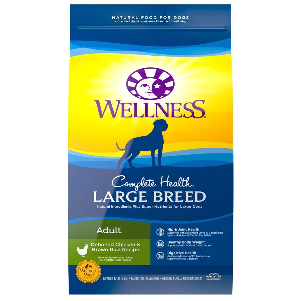 Wellness Complete Health Natural Large Breed Adult Chicken and Brown Rice Recipe Dry Dog Food - Mr Mochas Pet Supplies