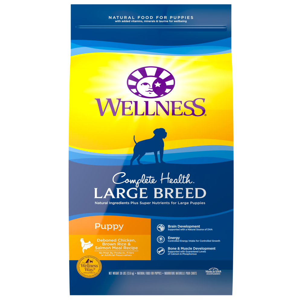 Wellness Complete Health Natural Large Breed Puppy Chicken, Brown Rice and Salmon Recipe Dry Dog Food - Mr Mochas Pet Supplies