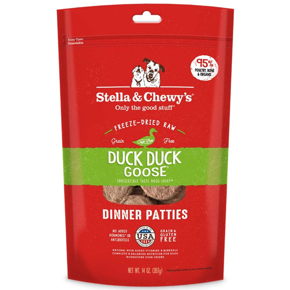 Stella & Chewy's Duck Duck Goose Grain Free Dinner Patties Freeze Dried Raw Dog Food - Mr Mochas Pet Supplies