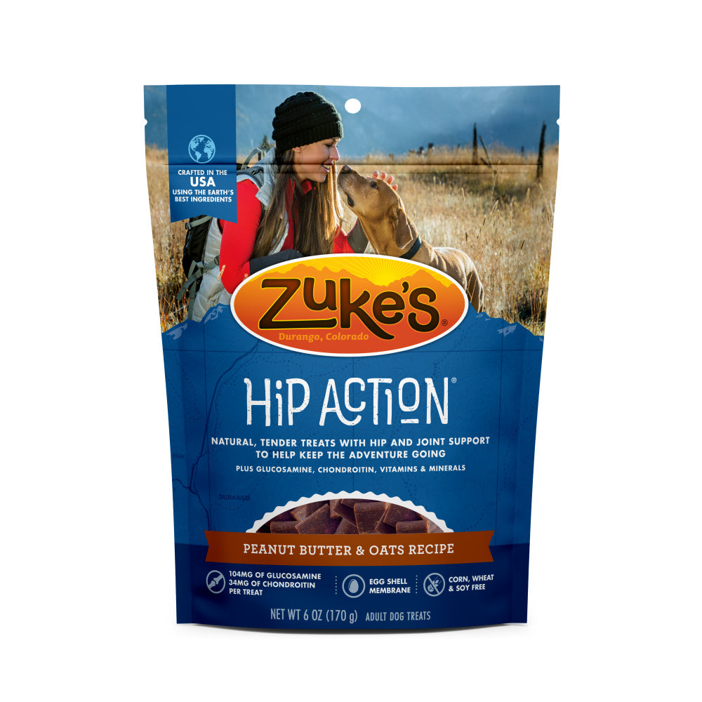 Zukes Hip Action Peanut Butter and Oats Dog Treats with Glucosamine and  Chondroitin - Mr Mochas Pet Supplies