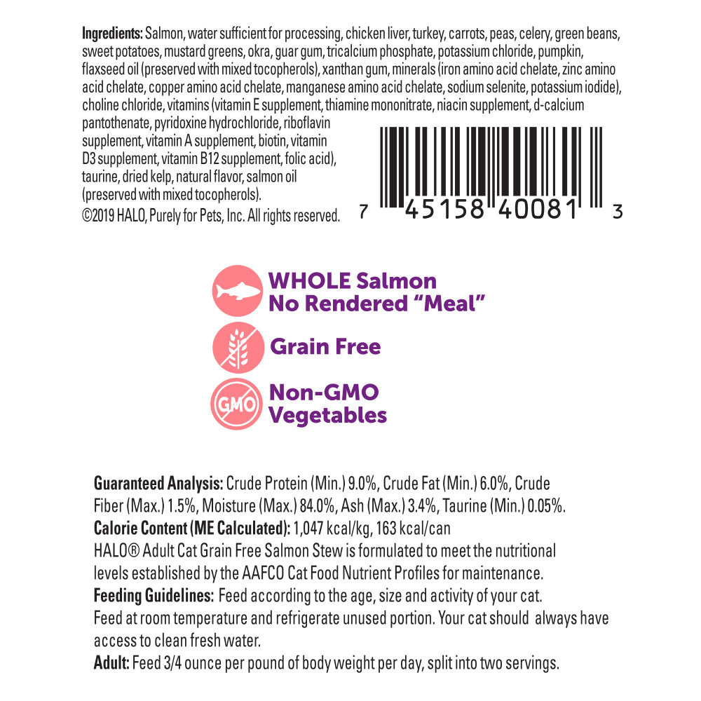 Halo Holistic Grain Free Adult Salmon Stew Canned Cat Food - Mr Mochas Pet Supplies