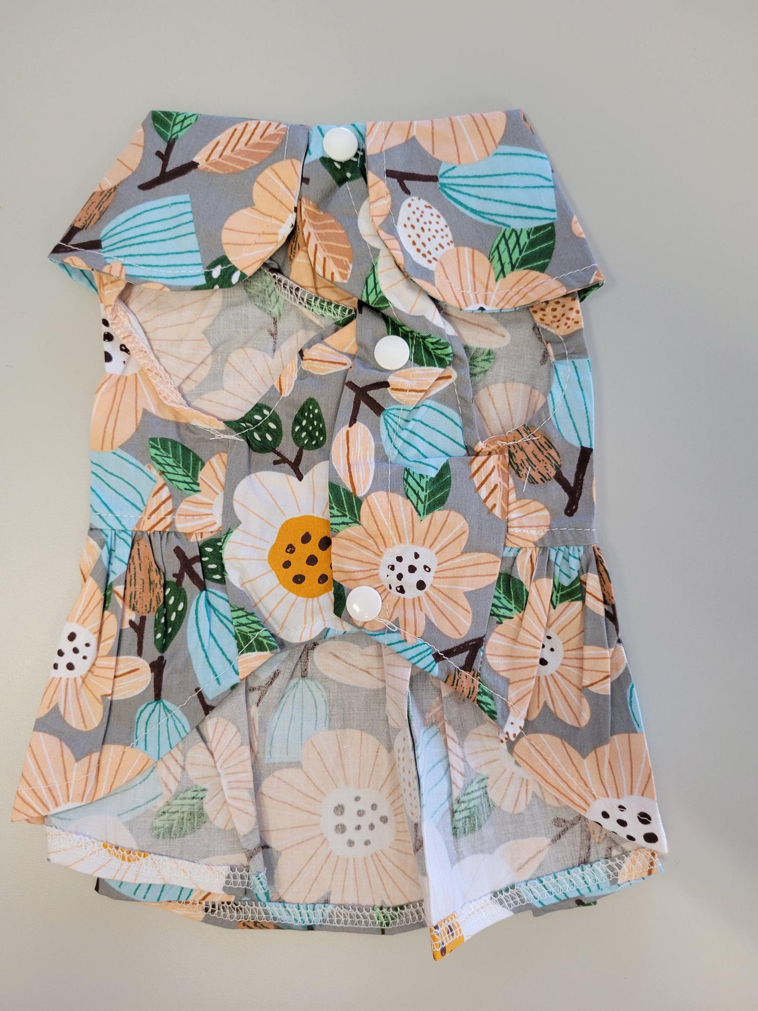 light cotton dress light grey with multiple flowers