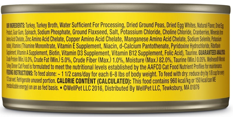 Wellness Grain Free Natural Turkey Morsels Dinner Canned Cat Food - Mr Mochas Pet Supplies