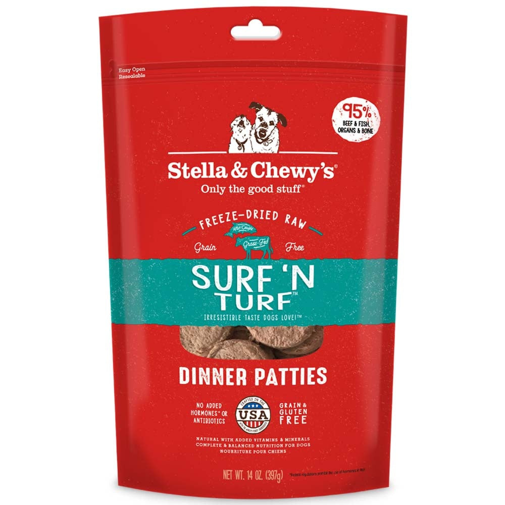 Stella & Chewy's Surf 'N Turf Grain Free Dinner Patties Freeze Dried Raw Dog Food - Mr Mochas Pet Supplies