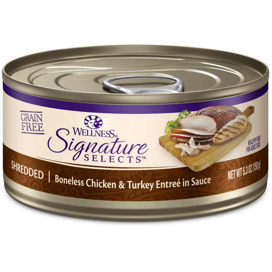 Wellness Signature Selects Grain Free Natural Shredded White Meat Chicken and Turkey Entree in Sauce Wet Canned Cat Food - Mr Mochas Pet Supplies