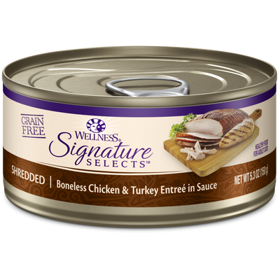 Wellness Signature Selects Grain Free Natural Shredded White Meat Chicken and Turkey Entree in Sauce Wet Canned Cat Food - Mr Mochas Pet Supplies