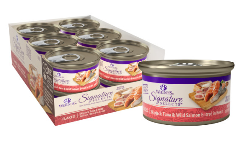 Wellness Signature Selects Grain Free Natural Skipjack Tuna with Wild Salmon Entree in Broth Wet Canned Cat Food