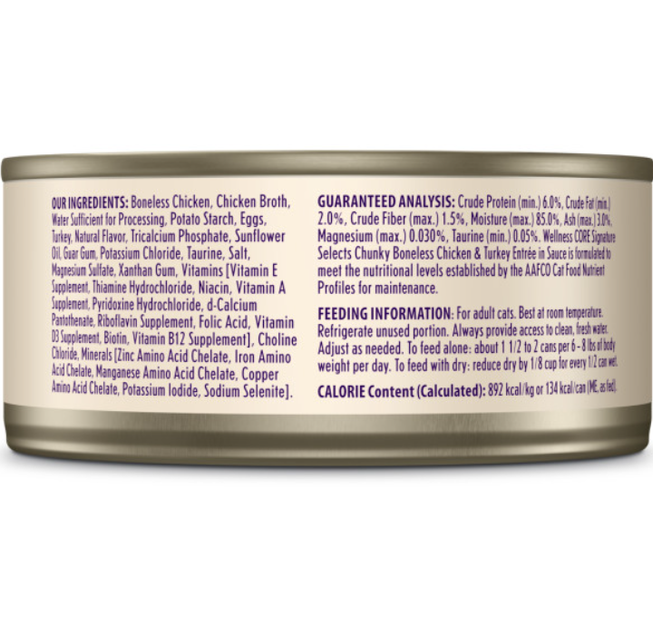 Wellness CORE Signature Selects Grain Free Canned Cat Food, Shredded Chicken & Turkey in Sauce