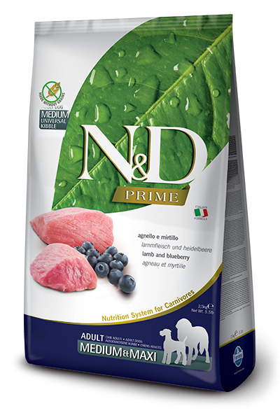 Farmina Prime N&D Natural & Delicious Grain Free Medium Adult Lamb & Blueberry Dry Dog Food - Mr Mochas Pet Supplies