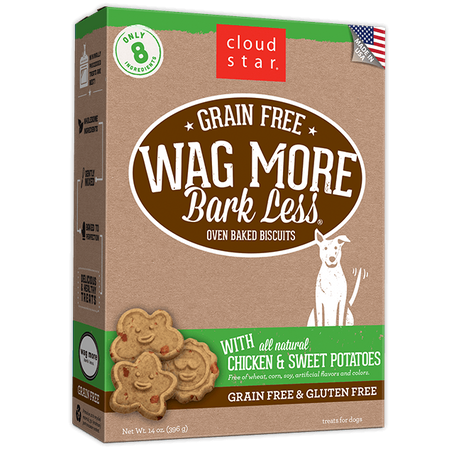 Cloud Star Wag More Bark Less Oven Baked Grain Free Chicken and Sweet Potatoes Dog Treats - Mr Mochas Pet Supplies