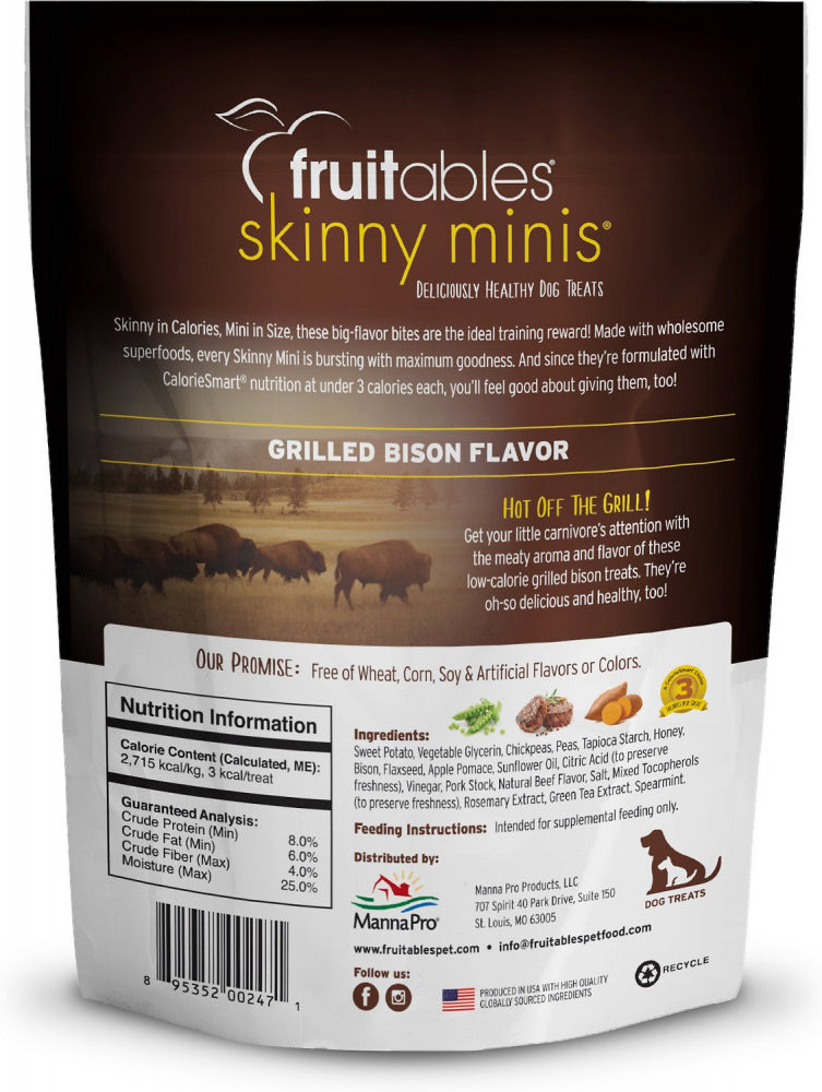 Fruitables Skinny Minis Grilled Bison Flavor Soft & Chewy Dog Treats - Mr Mochas Pet Supplies