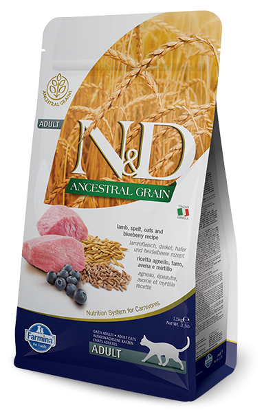 Farmina N&D Natural & Delicious Low Grain Adult Lamb & Blueberry Dry Cat Food - Mr Mochas Pet Supplies