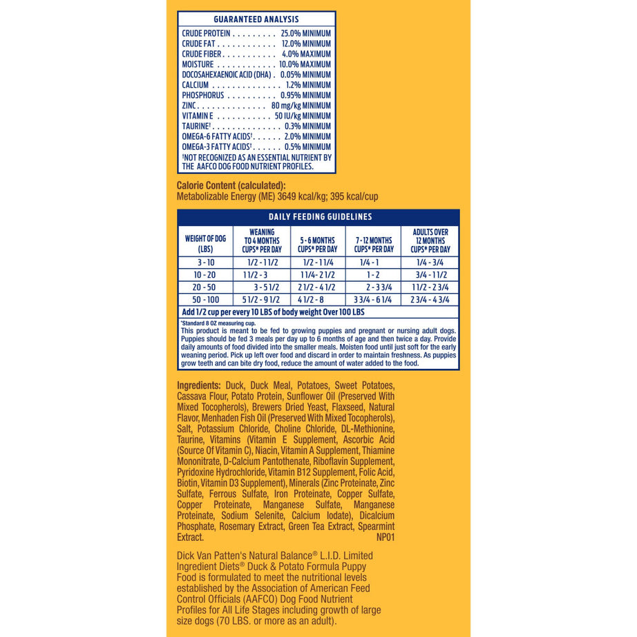 Natural Balance L.I.D. Limited Ingredient Diets Grain Free Potato and Duck Puppy Formula Dry Dog Food - Mr Mochas Pet Supplies