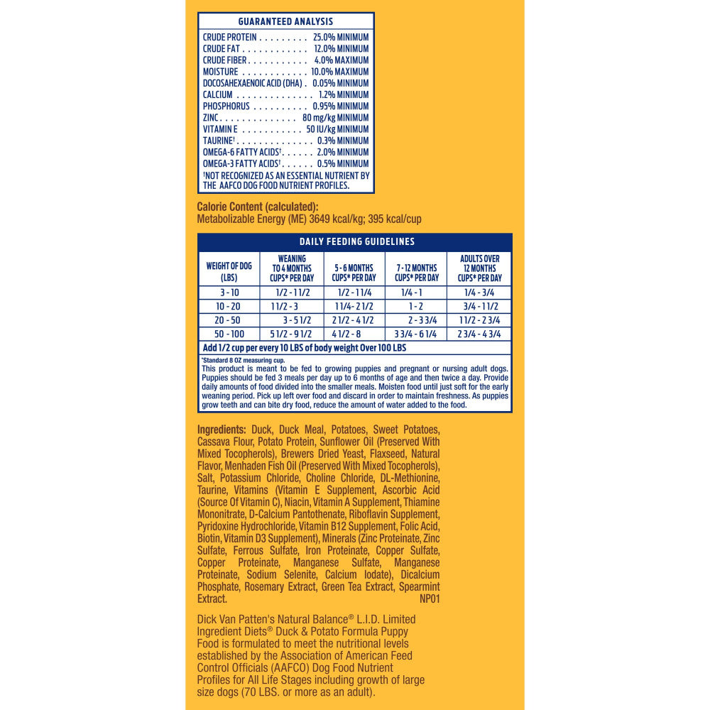 Natural Balance L.I.D. Limited Ingredient Diets Grain Free Potato and Duck Puppy Formula Dry Dog Food - Mr Mochas Pet Supplies