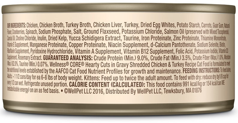 Wellness CORE Natural Grain Free Hearty Cuts Chicken and Turkey Canned Cat Food - Mr Mochas Pet Supplies