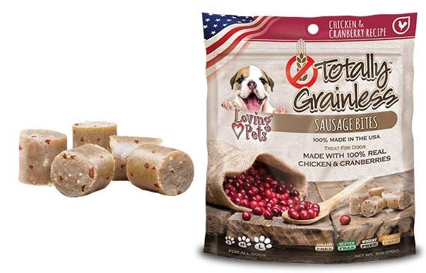 Loving Pets Totally Grainless Grain Free Chicken and Cranberry Recipe Sausage Bites Dog Treats - Mr Mochas Pet Supplies