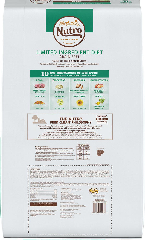 Nutro Limited Ingredient Diet Grain Free Adult Lamb and Sweet Potato Dry Dog Food - Mr Mochas Pet Supplies