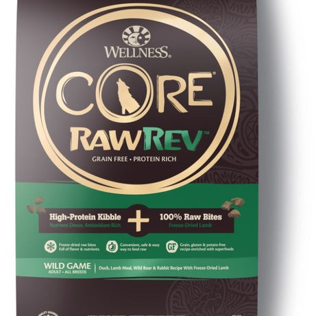 Wellness CORE RawRev Natural Grain Free Wild Game Duck, Lamb, Wild Boar & Rabbit with Freeze Dried Lamb Dry Dog Food - Mr Mochas Pet Supplies