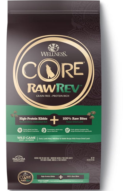 Wellness CORE RawRev Natural Grain Free Wild Game Duck, Lamb, Wild Boar & Rabbit with Freeze Dried Lamb Dry Dog Food - Mr Mochas Pet Supplies