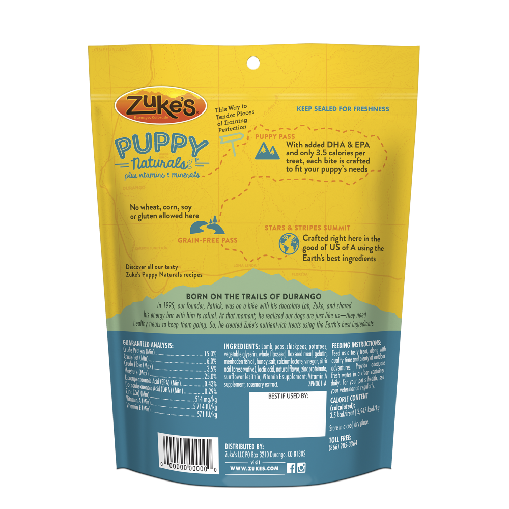 Zukes Puppy Naturals Grain Free Lamb and Chickpea Dog Treats - Mr Mochas Pet Supplies