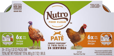 Nutro Perfect Portions Grain Free Turkey Pate and Chicken Pate Wet Cat Food Tray Variety Pack - Mr Mochas Pet Supplies