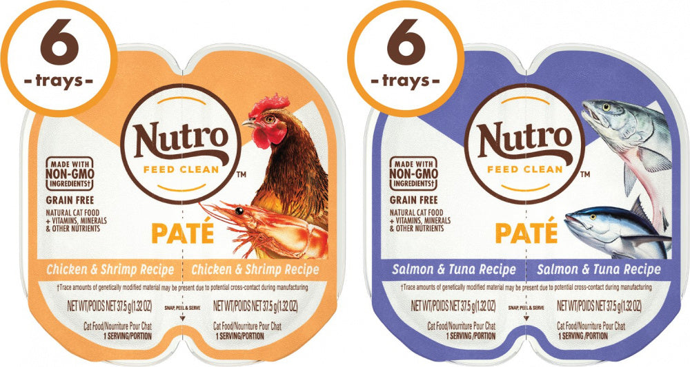 Nutro Perfect Portions Grain Free Salmon & Tuna and Chicken & Shrimp Pate Wet Cat Food Tray Variety Pack - Mr Mochas Pet Supplies