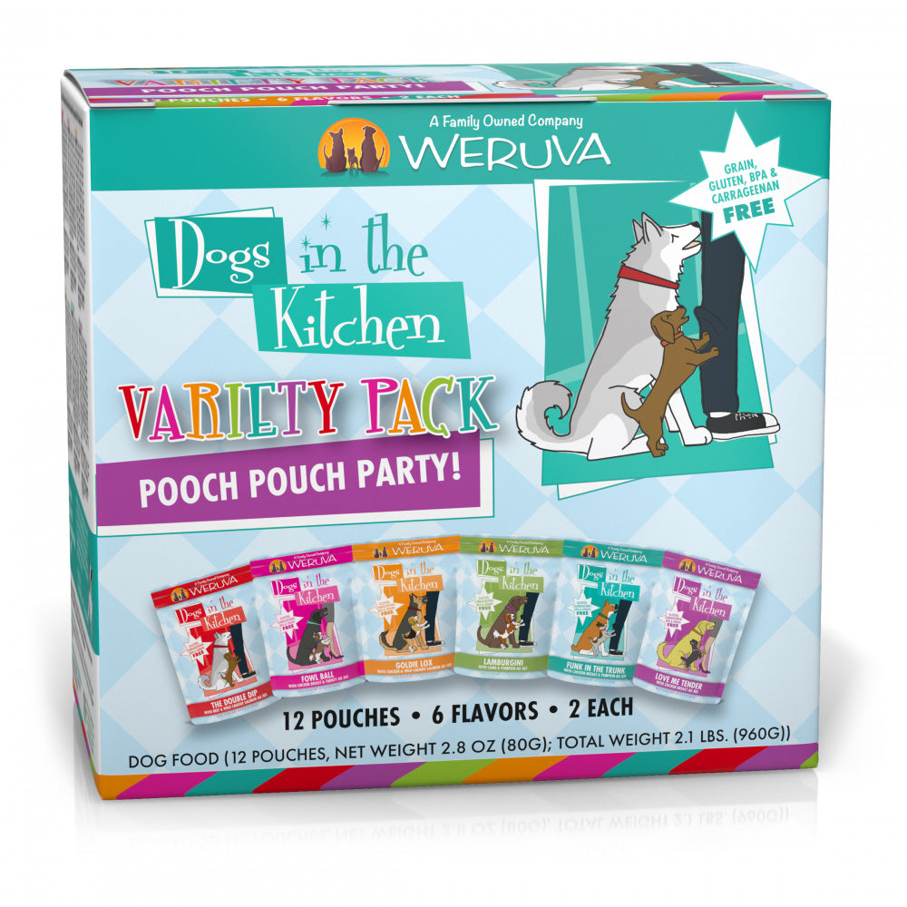 Weruva Dogs in the Kitchen Grain Free Pooch Pouch Party! Variety Pack Wet Dog Food Pouches - Mr Mochas Pet Supplies