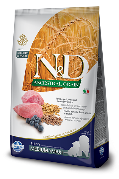 Farmina N&D Natural & Delicious Low Grain Medium & Maxi Puppy Lamb & Blueberry Dry Dog Food - Mr Mochas Pet Supplies