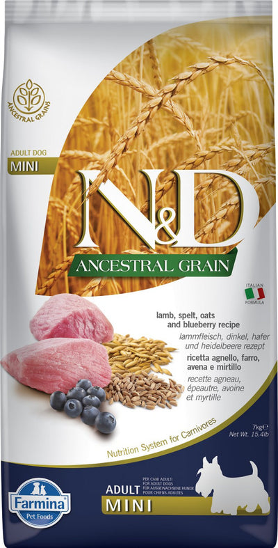 Farmina N&D Ancestral Grain Mini Adult Lamb & Blueberry Dry Dog Food - Mr Mochas Pet Supplies