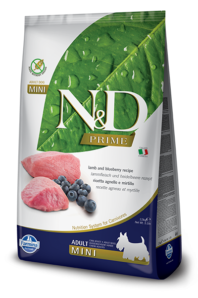 Farmina Prime N&D Natural & Delicious Grain Free Mini Adult Lamb & Blueberry Dry Dog Food - Mr Mochas Pet Supplies