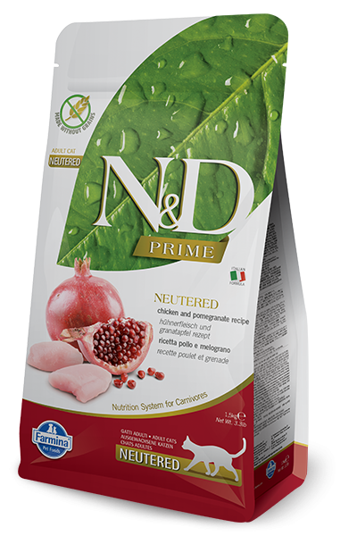 Farmina Prime N&D Natural & Delicious Grain Free Chicken & Pomegranate Neutered Adult Dry Cat Food - Mr Mochas Pet Supplies