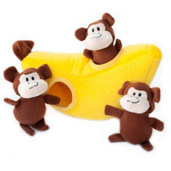 ZippyPaws Zippy Burrow Monkey 'n Banana Hide and Seek Puzzle Dog Toy - Mr Mochas Pet Supplies