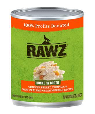 Rawz Dog Can GF Hunks Chicken, Pumpkin, New Zealand Green Mussels 14oz