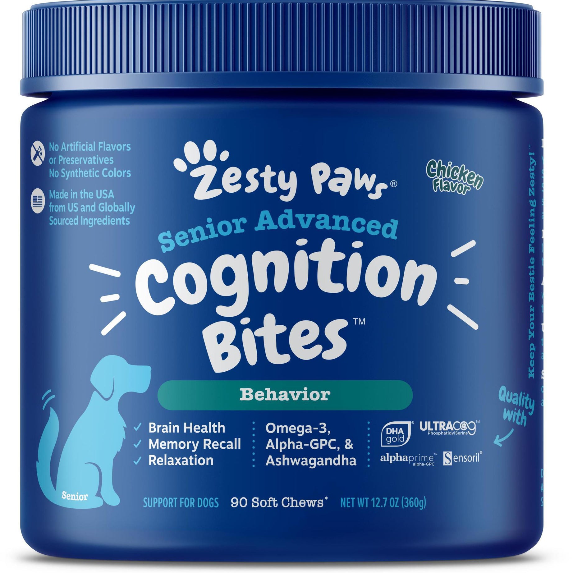 Zesty Paws Senior Advanced Cognition Bites Chicken Dog Supplement 90 ct