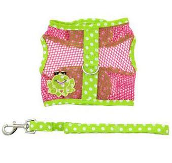 Frog Green Cool Mesh Dog Harness  - Frog Green Dot and Pink Doggie Design