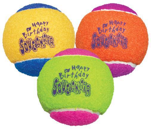 Kong Air Kong Happy Birthday Squeaker Tennis Balls Medium - Mr Mochas Pet Supplies