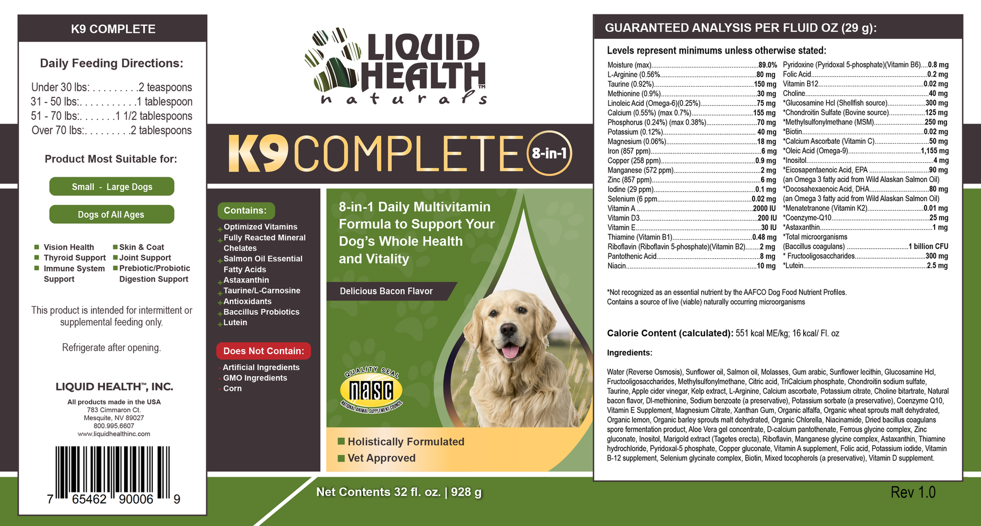 Liquid Health K9 Complete 8-in-1 32oz - Mr Mochas Pet Supplies