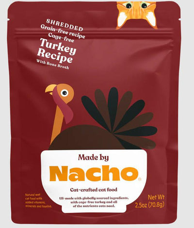 Nacho Shredded Grain free Turkey with Bone Broth pouch Cat 2.5oz