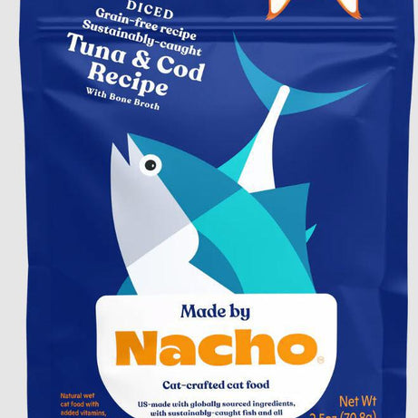 Nacho Diced Grain free Tuna & Cod with Bone Broth pouch Cat 2.5oz