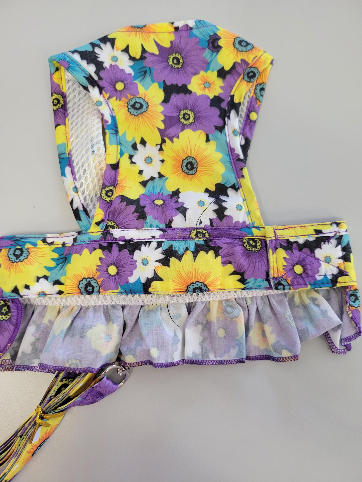 Floral vest harness Lavender with sunflowers Leash included